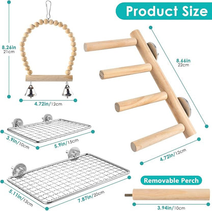 4Pcs Bird Perches Toys, Stainless Steel Perch Platform, Natural Wood Parrot - Image 2