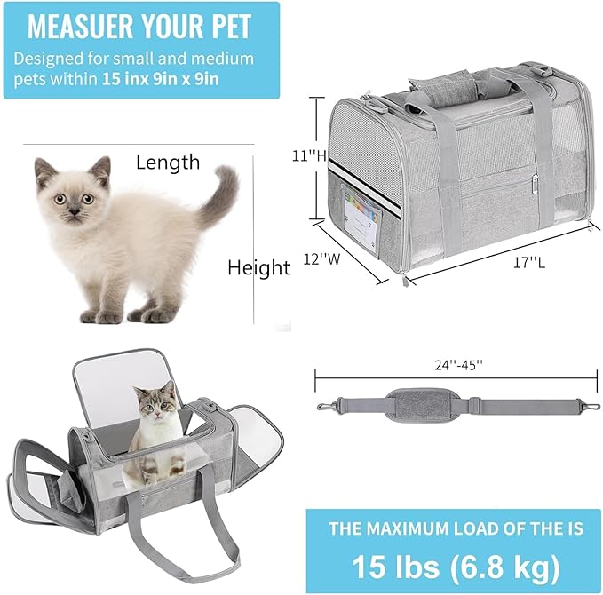 Soft - Sided Pet Carrier for Cats and Small Dogs, Airline - Approved, Foldable - Image 6