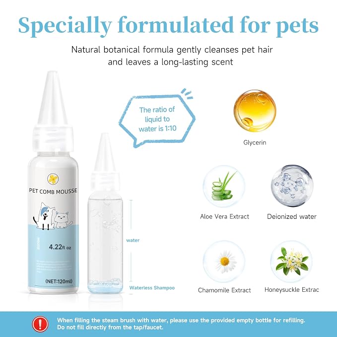 Pet Steam Brush Spray Refill for Dogs & Cats – Concentrated Waterless Shampoo - Image 2