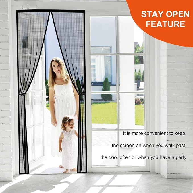 Fiberglass Magnetic Screen Door Fit Door Size 32 x 78 in- Heavy Duty Fiberglass - Image 3
