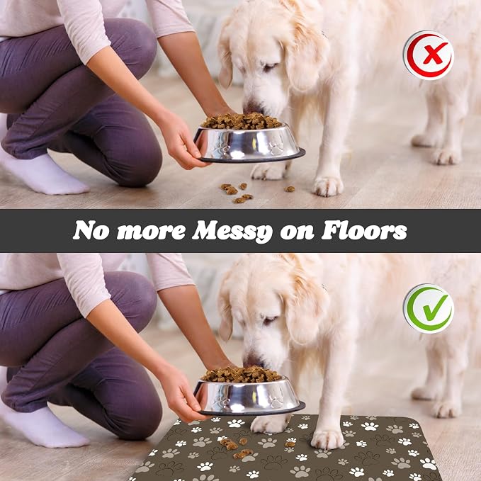 Dog Food Mat, Absorbent Water Bowl Mats Cat Pet Feeding Placemats Brown 16 * 24 - Image 5