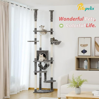 PETEPELA Floor to Ceiling Cat Tree, 92.9''-101.6''Height Adjustable Cat Tower - Image 8