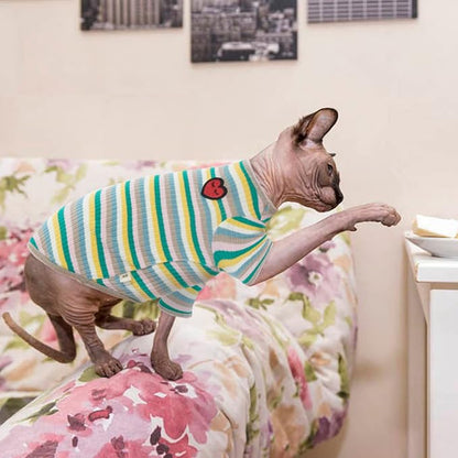 DENTRUN Hairless Cats Shirt Breathable Cat Daily Wear Clothes Stripe Vest - Image 7