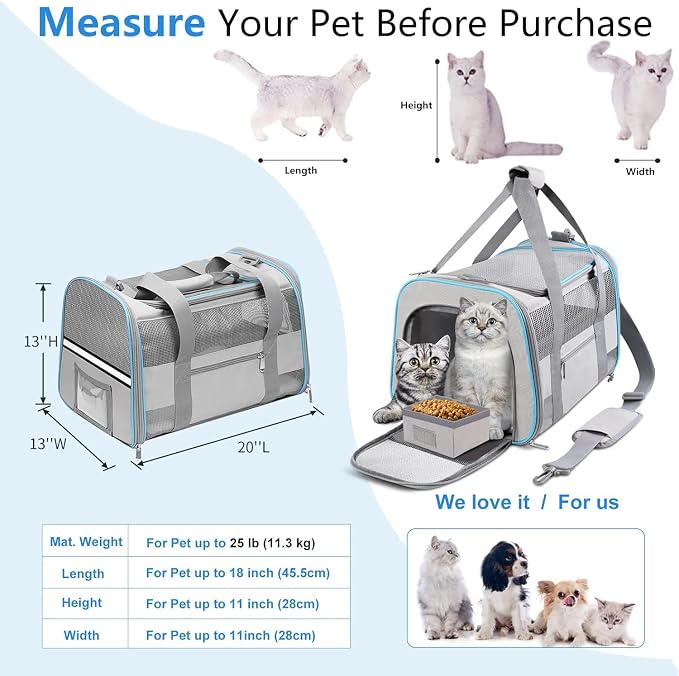 20" Large Soft Sided Cat Carrier Pet Carrier - Image 2