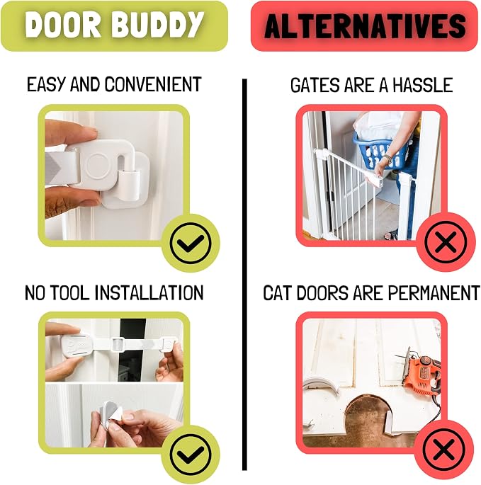 Door Buddy Cat Door Latch & Stopper. Adjustable Dog Proof Door Strap - Image 5