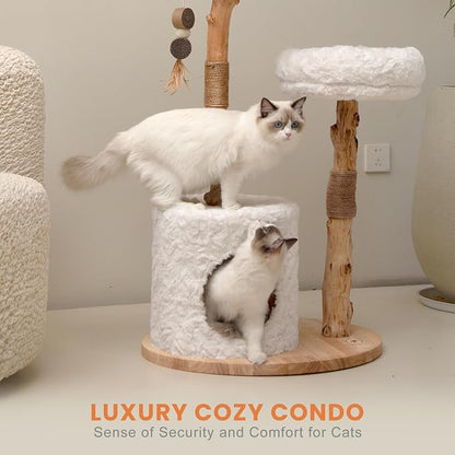 Cat Tree Tower with Two Real Branches, 44 INCH Wood Modern Cat Tower with - Image 5