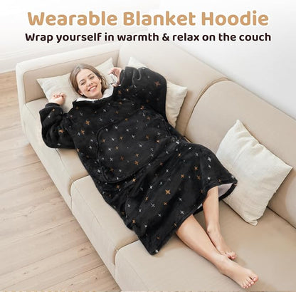 Mewaii Wearable Blanket Hoodie for Adults, Warm Sherpa & Soft Flannel Long - Image 2