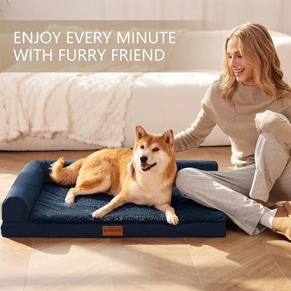 Patas Lague Orthopedic Dog Bed Medium Size Dog 30''X20'', Waterproof L Bolster - Image 2