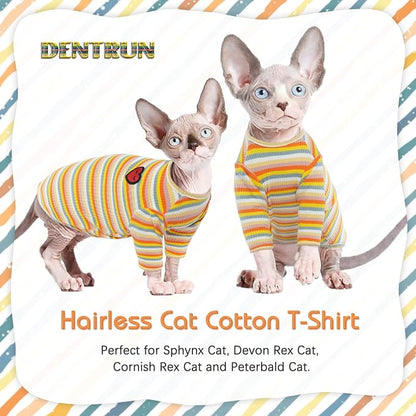 DENTRUN Hairless Cats Shirt Breathable Cat Daily Wear Clothes Stripe Vest - Image 6