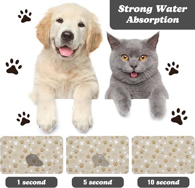 Dog Food Mat, Absorbent Water Bowl Mats Cat Pet Feeding Placemats Beige 17 * 30 - Image 2