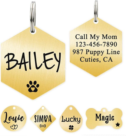 Ultra Joys Custom Personalized Hexagon Dog ID Tag by UltraJoys