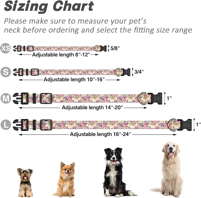 Reflective Dog Collar for Small Dogs, Cute Flower Theme Adjustable Heavy-Duty - Image 7
