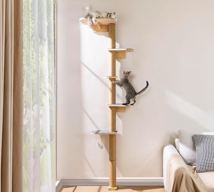 Floor to Ceiling Cat Tree for Kittens, 5-Tier Wall Mounted Cat Wall Shelves by PELUOMOZ