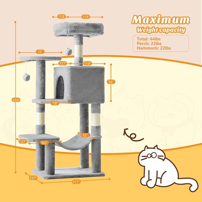 DUMOS Small 44 Inch Cat Tree Tower, Cat Climbing Tower - Image 2