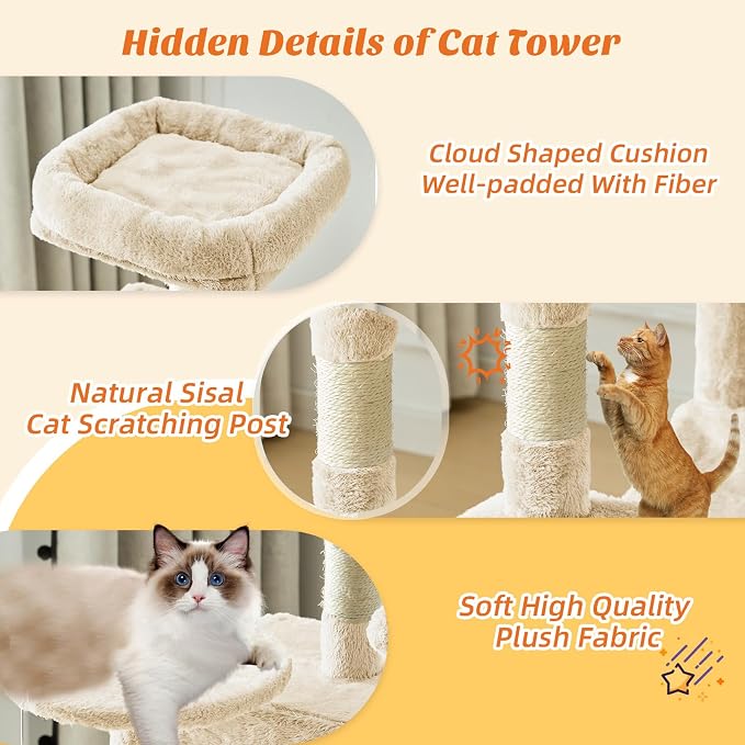 Sweetcrispy 44 Inch Cat Tree Tower, Cat Climbing Tower - Image 5