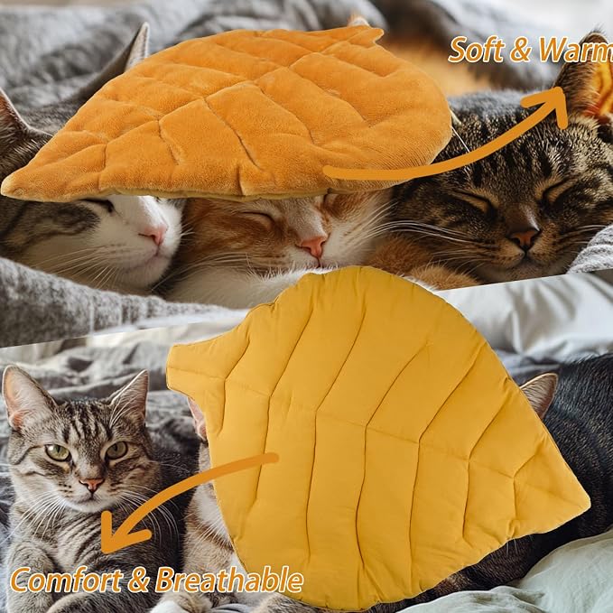 Leaf Shaped Self-Warming Cat Bed Mat – 26"x20" Flannel & Cotton Pet Pad - Image 3