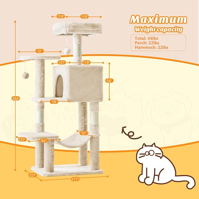 DUMOS Small 44 Inch Cat Tree Tower, Cat Climbing Tower - Image 2