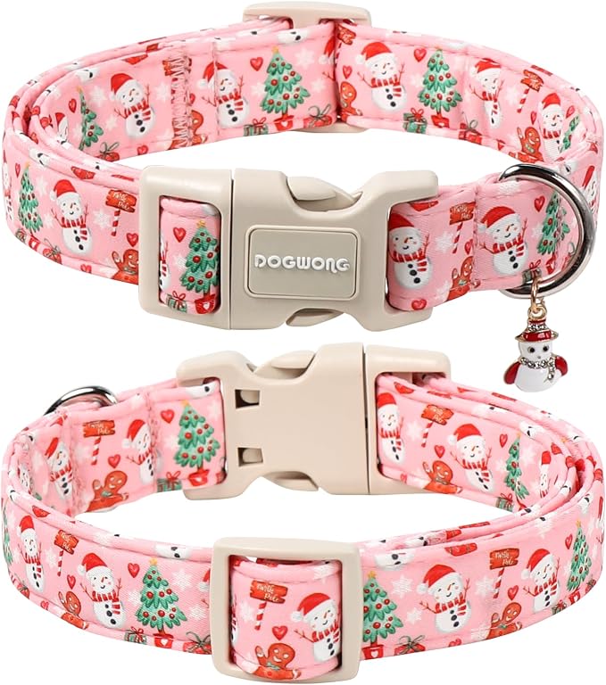 DOGWONG Christmas Dog Collar-Cute Pink Snowman Dog Collars, Adjustable - Image 2