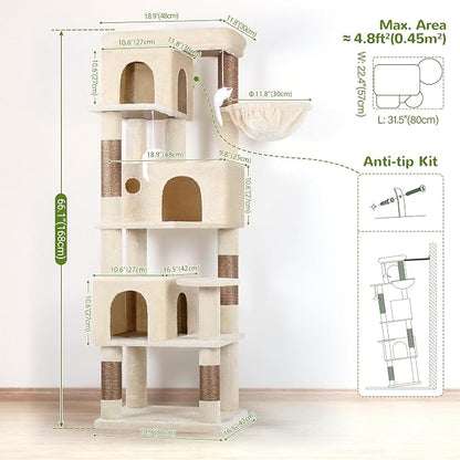 Globlazer Corner Cat Tree 66 inch Multi-Level Climbing Tower Kitty Condos Cat - Image 6