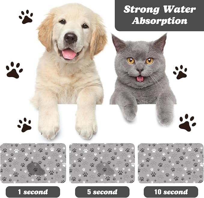 Dog Food Mat, Absorbent Water Bowl Mats Cat Pet Feeding Placemats Light Gray 12 - Image 2