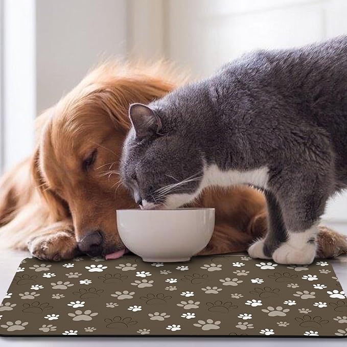 Dog Food Mat, Absorbent Water Bowl Mats Cat Pet Feeding Placemats Brown 12 * 20 - Image 7