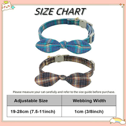 Cotton Bowtie Cat Collar with Bell 2 Pack Plaid Breakaway Kitten Collars with - Image 7