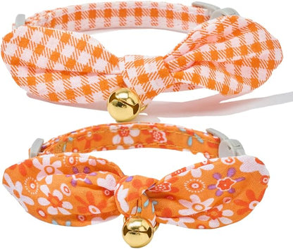 2 Pack Cotton Cat Collar, Removable Bowtie, Floral Pattern, Safety Breakaway by Petiry
