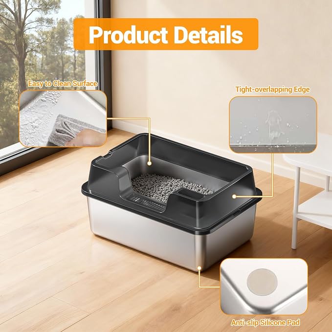 Stainless Steel Litter Box, XL Enclosed Cat Litter Boxes - Image 6