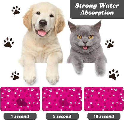 Dog Food Mat, Absorbent Water Bowl Mats Cat Pet Feeding Placemats Pink 16 * 24 - Image 2