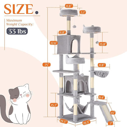 Sweetcrispy Cat Tree 75 Inch, Large Multi-Level Tall Cat Tree Tower - Image 6
