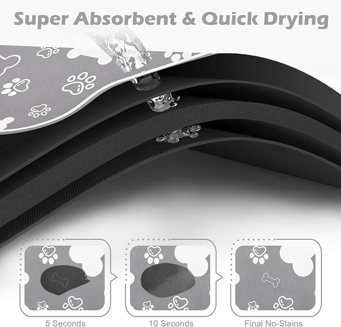 Dog Cat Food Mat, Rapid Absorbent Pet Feeding Mat, Bone Shaped Dog Placemat - Image 2