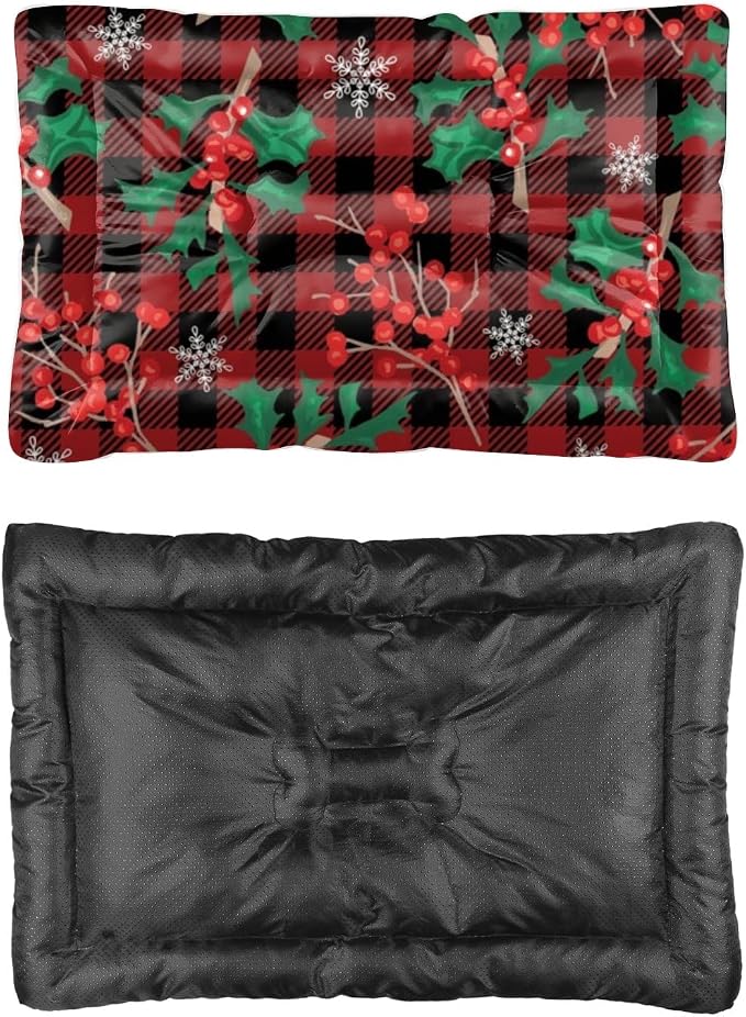 Festive Berry Snowflake Dog Crate Pad Dog Crate Bed Waterproof Pet Bed by Unknown