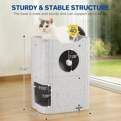 Cat House for Indoor Cats, 2-Storey Cat Bed Cave, Felt Cat Hideaway Condo - Image 3