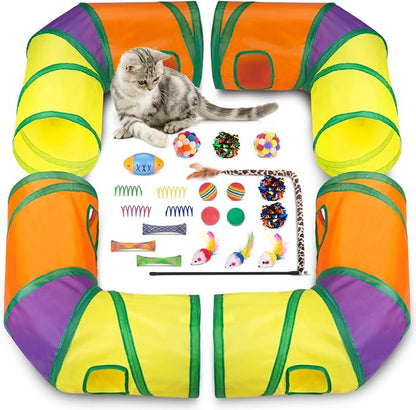 Retro Shaw 25Pcs Cat Toys with Kitten Tunnels, Interactive Kitty Toys by RetroShaw