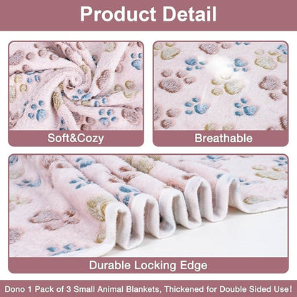 Dono 1 Pack 3 Dog Blankets for Small Dogs, Soft Fluffy Paw Print Pattern Fleece - Image 5