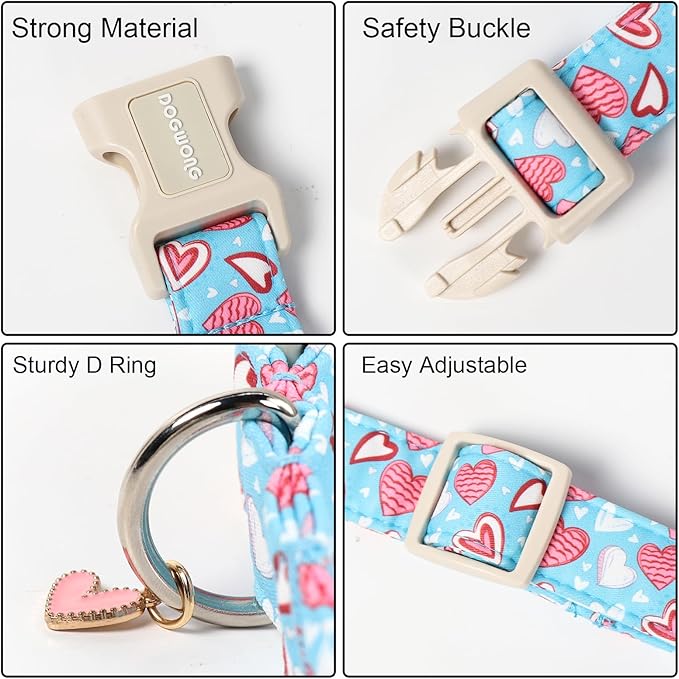 DOGWONG Blue Heart Dog Collar, Cute Valentine Puppy Collar, Valentine's Day Dog - Image 3