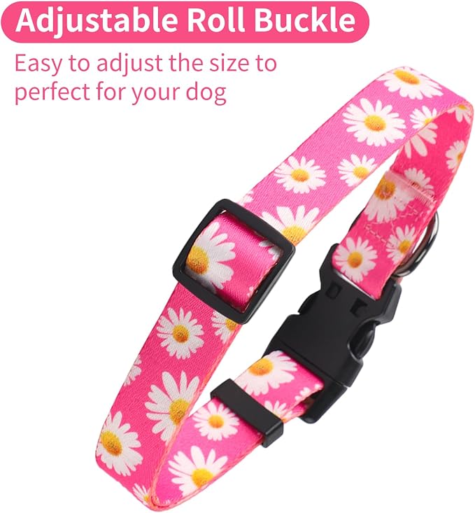 QQPETS Adjustable Soft Dog Collar: Print Flower Pink Multicolor Cute Patterns - Image 8