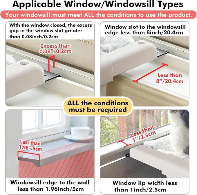 Window Sill Mount Cat Perch for Indoor Cats, One-Step Sliding Clamping Slot - Image 6