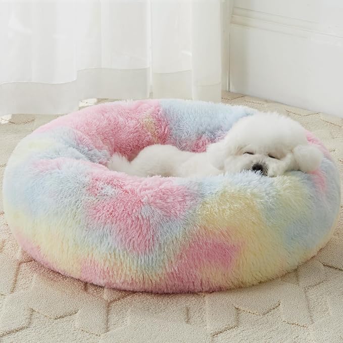 WNPETHOME Calming Dog Bed Cat Bed Donut, Faux Fur Pet Bed Self-Warming Donut by WNPETHOMEPETSHOME