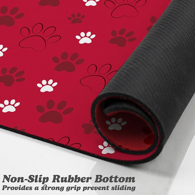 Dog Food Mat, Absorbent Water Bowl Mats Cat Pet Feeding Placemats Red 12 * 20 - Image 3