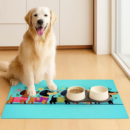 Spring Dachshund Pet Feeding Mat 24x16 Inch Cute Pet Feeding Area Mat Pet Food - Image 3