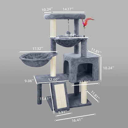 Cat Tree with Cat Condo and Two Hammocks, Cat Tree with Scratching Posts and - Image 2