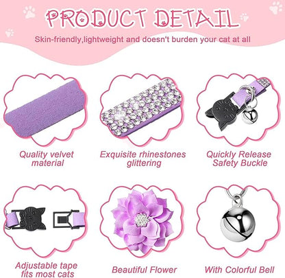 Cat Collars, Rhinestone for Girl Cats Bling Kitten Flower Adjustable Breakaway - Image 4