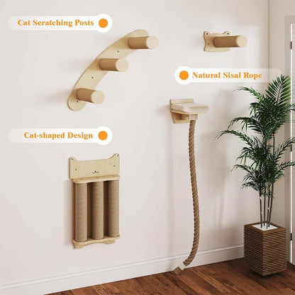 BYBYME Cat Climbing Wall Set Made of Natural Wood, Kitten Platform, 100CM Sisal - Image 5