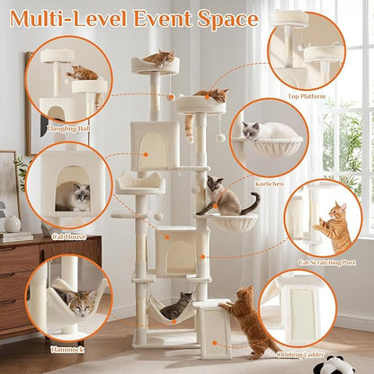 Large Cat Tree 75 Inch, Sisal Scratching Posts Board and Hammock, Pet Play House - Image 3
