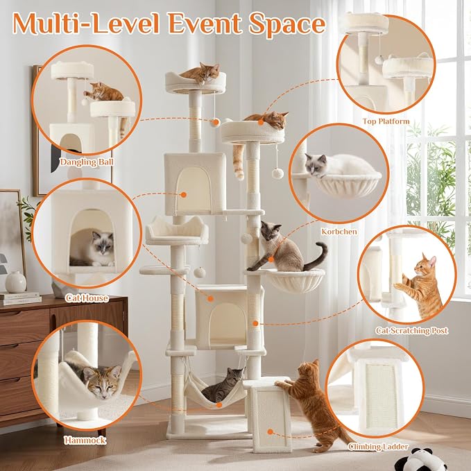 DUMOS Tall Cat Tree 75 Inch, Large Multi-Level Cat Tree Tower - Image 3