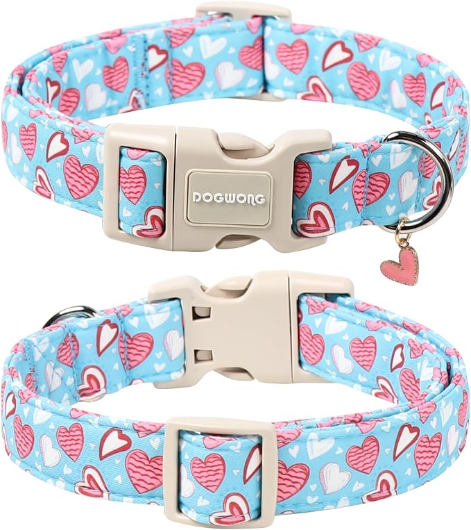DOGWONG Blue Heart Dog Collar, Cute Valentine Puppy Collar, Valentine's Day Dog - Image 2