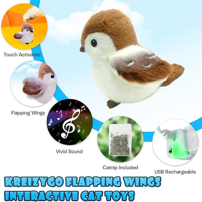 Cat Toys, Flapping Wings Sparrow, No Flying, Chirping Bird Interactive Catnip - Image 2
