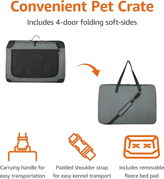 Amazon Basics 4-Door Portable Folding Soft Dog Crate, Collapsible Travel Kennel - Image 3