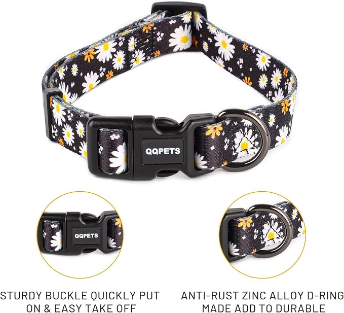 QQPETS Adjustable Soft Dog Collar: Print Flower Pink Multicolor Cute Patterns - Image 7